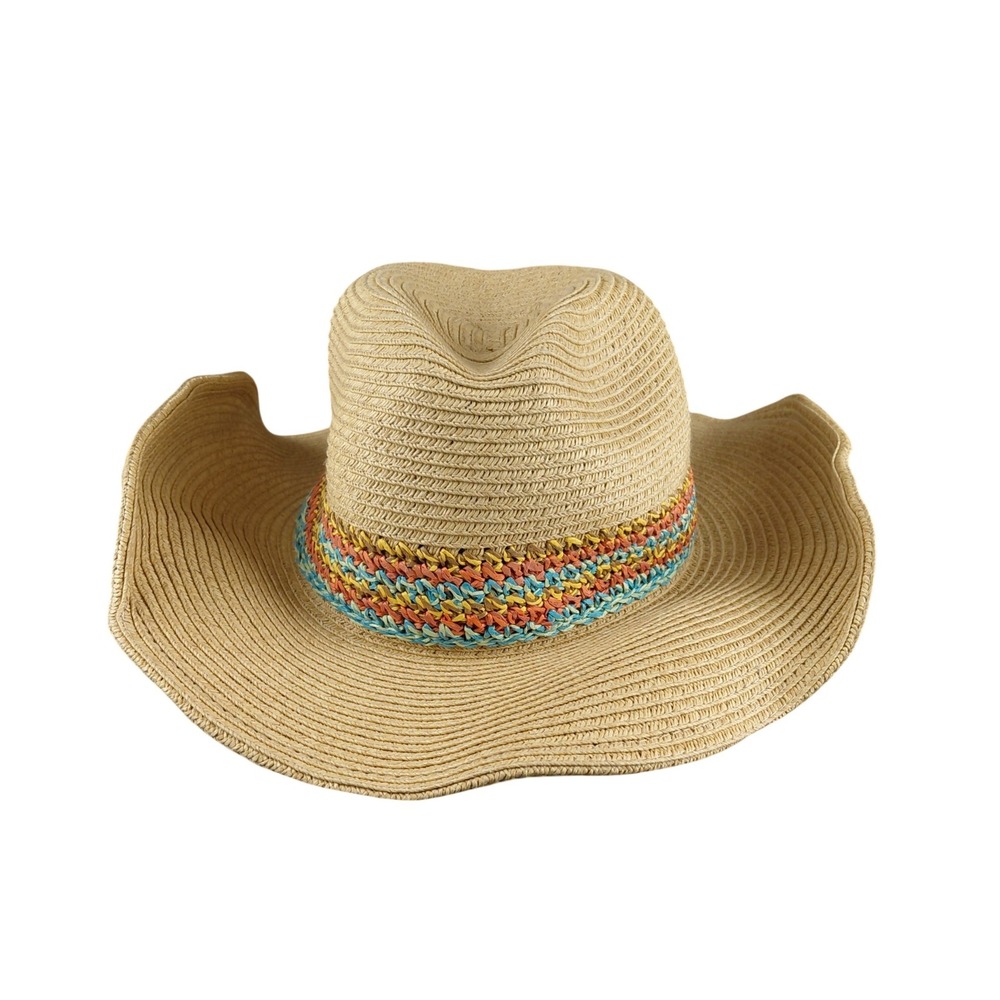 Sun N Sand Womens Straw Cowboy Hat Natural Tan Colorful Woven Band One Size